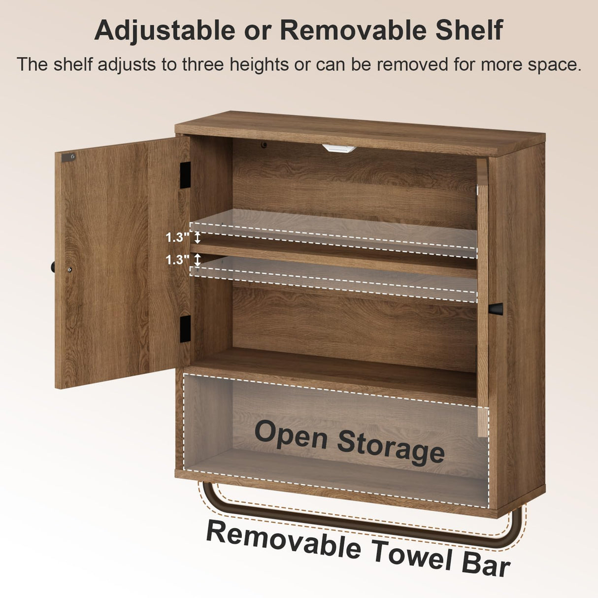 RUSTOWN Rattan Bathroom Wall Cabinet, Boho Medicine Cabinet with 2 Arched Doors, Farmhouse Over The Toilet Storage Cabinets with Adjustable Shelves & Towel Bar, 3-Tier Wall Mounted Cabinets RUSTOWN