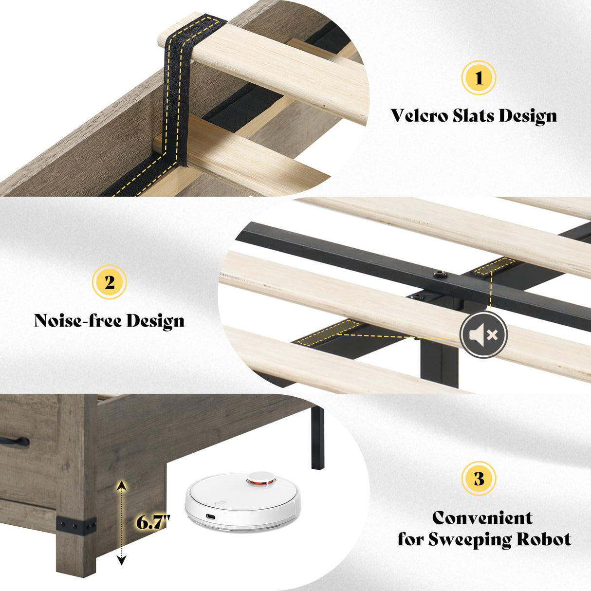 AMERLIFE Farmhouse Full Size Bed Frame with 54" Tall Geometric Headboard & Footboard, Rustic Wood Platform Bed Frame with Large Storage Drawers, Wood Slats Support, No Box Spring Needed, Rustic Grey AMERLIFE