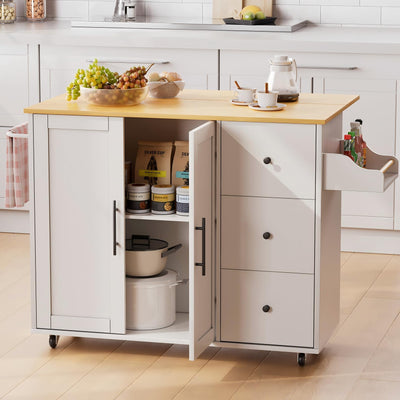 GRUSIGN Kitchen Island with Storage, Rolling Kitchen Cart with 3 Drawers Kitchen Storage Cabinet on Wheels with Inner Adjustable Shelves for Dining Room/Living Room Thicker,39.37" L X 20.05" W, White