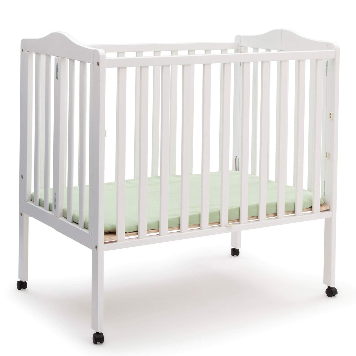 Delta Children Folding Portable Mini Baby Crib with 1.5-inch Mattress - Greenguard Gold Certified, White Delta Children