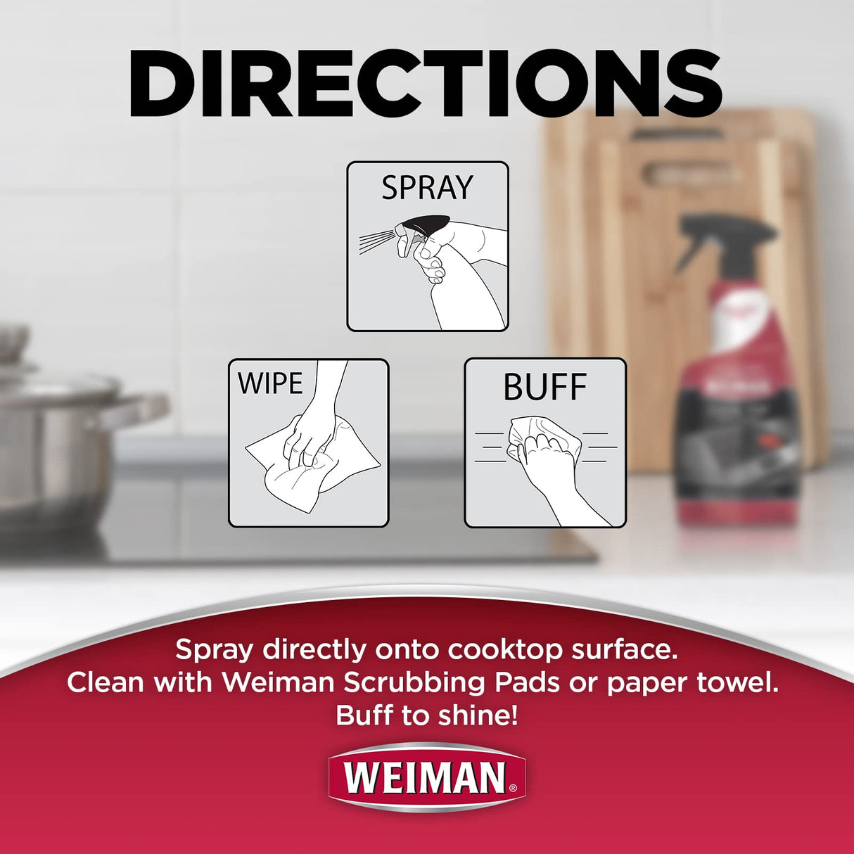 Weiman Daily Cooktop Cleaner with Microfiber Cloth Included for Glass Ceramic and Induction Cook Tops, 22oz Weiman