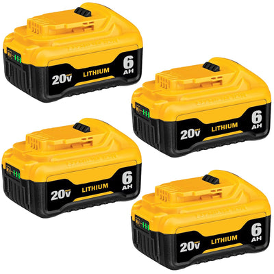 Xmenany 4Pack 20V 6000mAh Replacement for Dewalt 20V Lithium Battery Max DCB200 DCB206 DCB201 DCB203 DCB181 DCB180 DCD/DCF/DCG/DCS Series