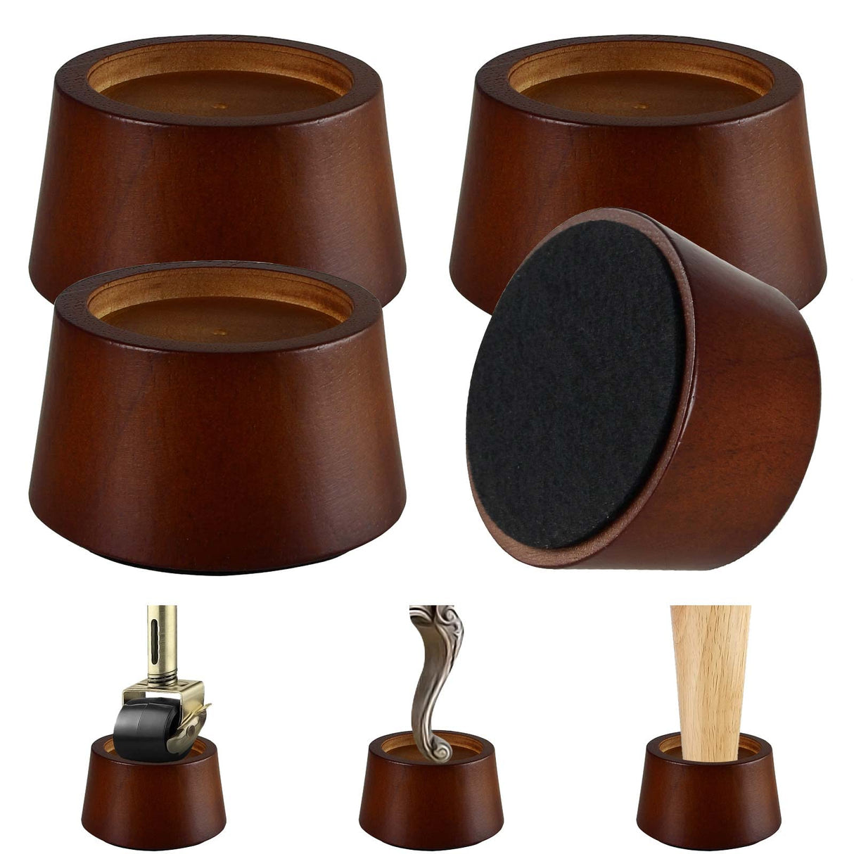 KOIKEY Furniture Raisers Bed Risers - 2 Inch Wooden Circle Heavy Duty Furniture Height Extenders Lifts for Sofa Couch Desk Chair Table Base Raising Space, Convenient Store and Cleaning, Pack of 4 KOIKEY