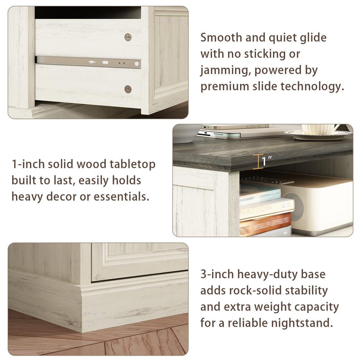 CARPETNAL 20" Farmhouse Nightstand, End Table with 2 Large Drawers & Open Storage, Side Table, Bedside Cabinet for Bedroom, Living Room, White CARPETNAL