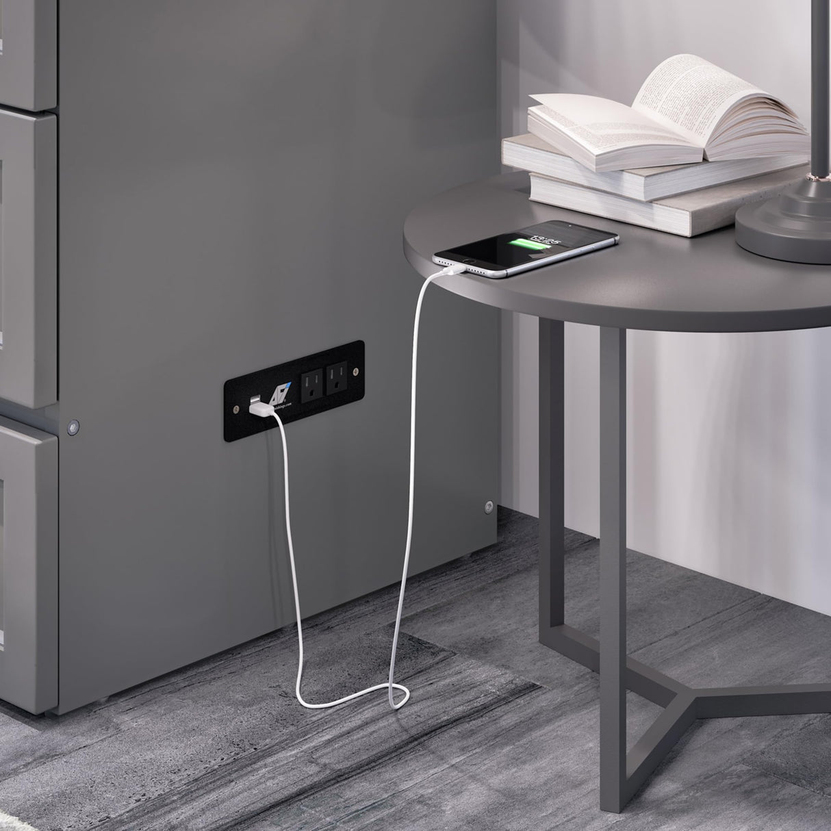 AFI, Northfield Murphy Bed Chest Queen with 6" Mattress, Storage Drawer & Built-in USB Charger, Grey AFI