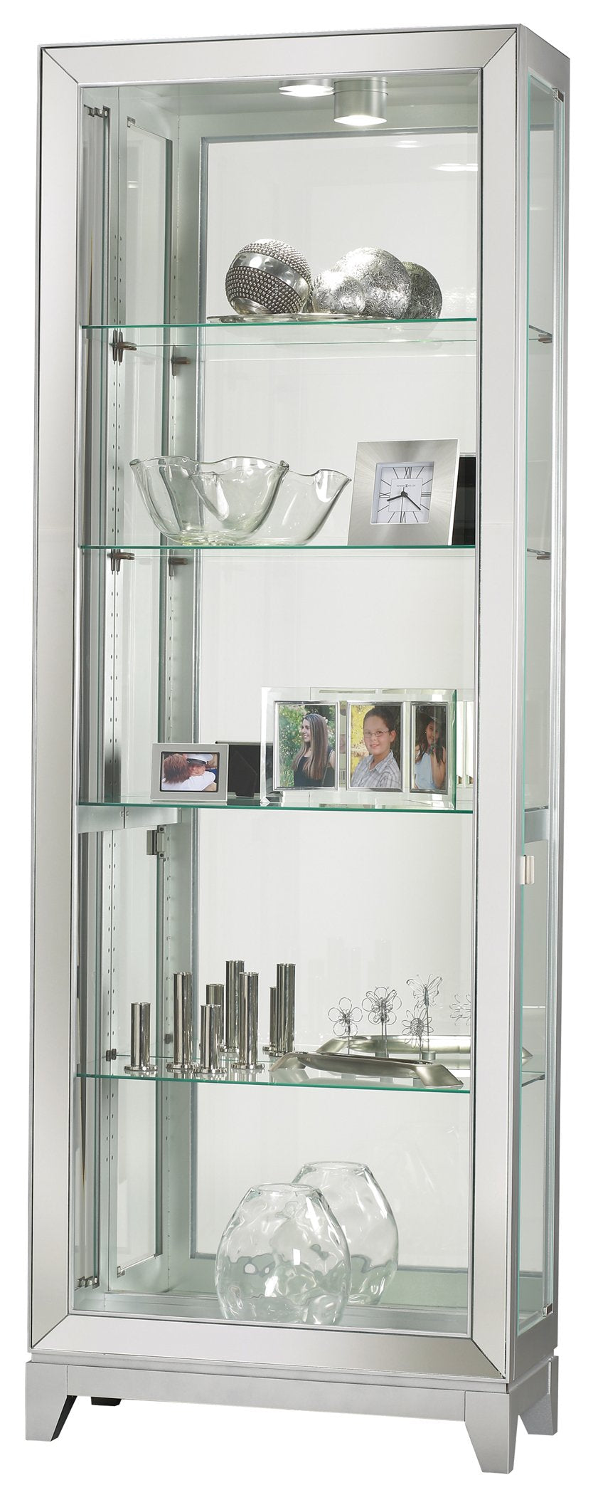 Howard Miller Shayne Curio Cabinet II, Silver Finish - Adjustable Shelf Levelers Perfect for Collectibles, Decorative Items, Office & Living Room with Halogen Light Illuminated Curio Cabinets Howard Miller
