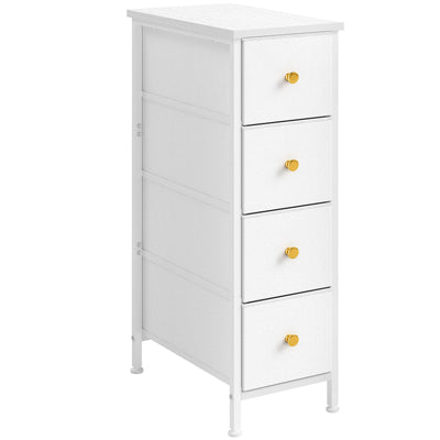 Fixwal Narrow Storage Cabinet, Dresser with 4 Drawers, Slim Fabric Dresser Storage Tower for Small Spaces, White Dresser with Steel Frame, Wood Top, for Bedroom, Bathroom, Living Room, Laundry, Closet