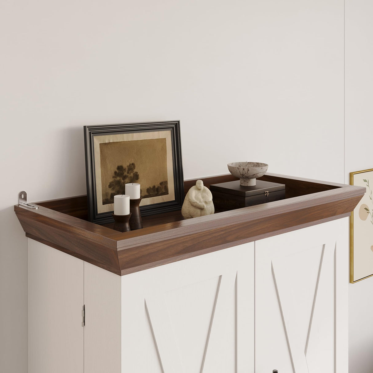 IRONCK Kitchen Pantry Cabinet 72" H, with 9 Shelves, 4 Barn Doors, Drawer, 6 Door Storage Shelves, Farmhouse Freestanding Rustic Wood Cupboard for Kitchen Dining Room White IRONCK