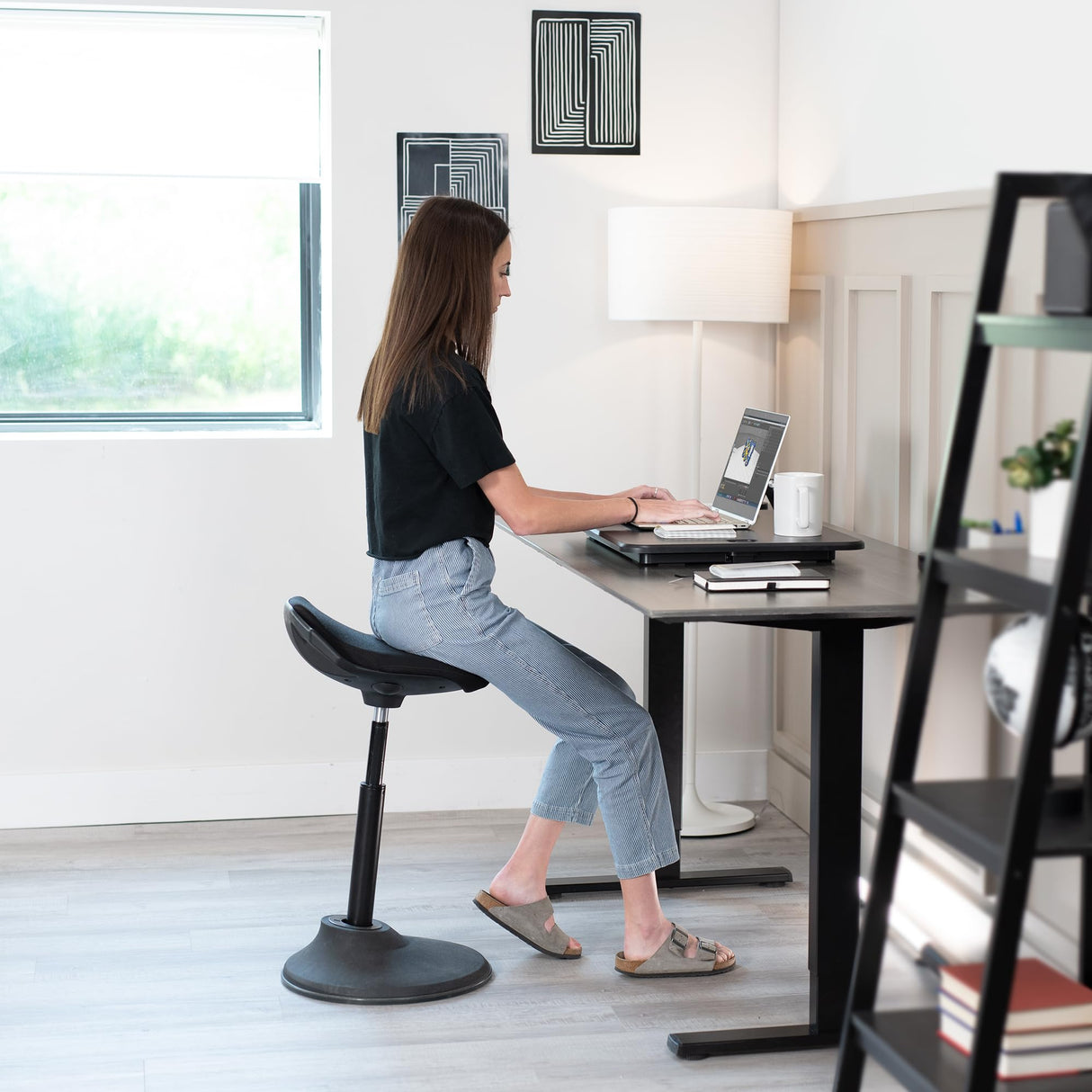 VIVO Ultra-Slim Single Top Height Adjustable Standing Desk Riser, Compact Sit Stand Desktop Converter for Monitor or Laptop, Black, DESK-V001J VIVO