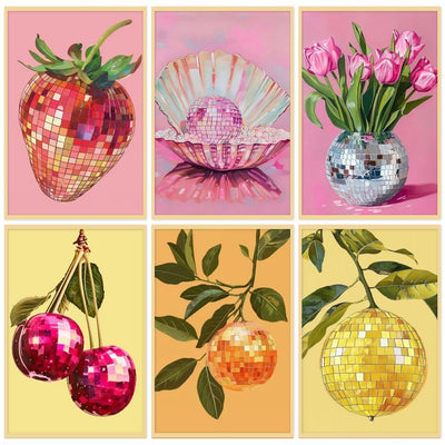 6P Disco Ball Paint by Numbers Kit for Adults, DIY Fruit Adult's Paint by Numbers on Canvas, Easy Acrylic Watercolor Oil Painting by Number Without Frame(8x12 in)