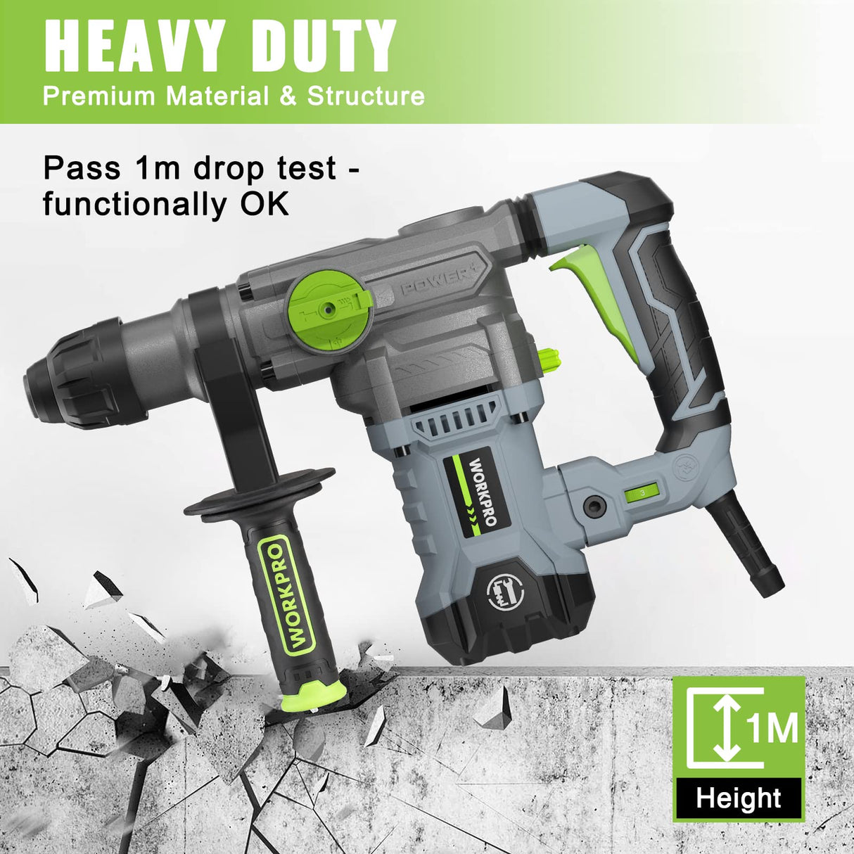 WORKPRO Premium 1-1/4 Inch SDS-Plus Rotary Hammer Drill, 12.5AMP, Heavy Duty Corded Version for Concrete Demolition Chipping Rotomartillo, 5 SDS-Plus Bits WORKPRO