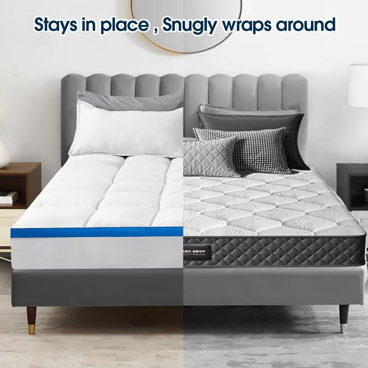 Full Size Mattress Topper, CYMULA Cooling Mattress Pad Cover PillowTop for Bed Back Pain, Futon Mattress Protector Extra Thick Firm Soft Fill Overfilled with 8-21 Inch Deep Pocket, 54"x75"White CYMULA