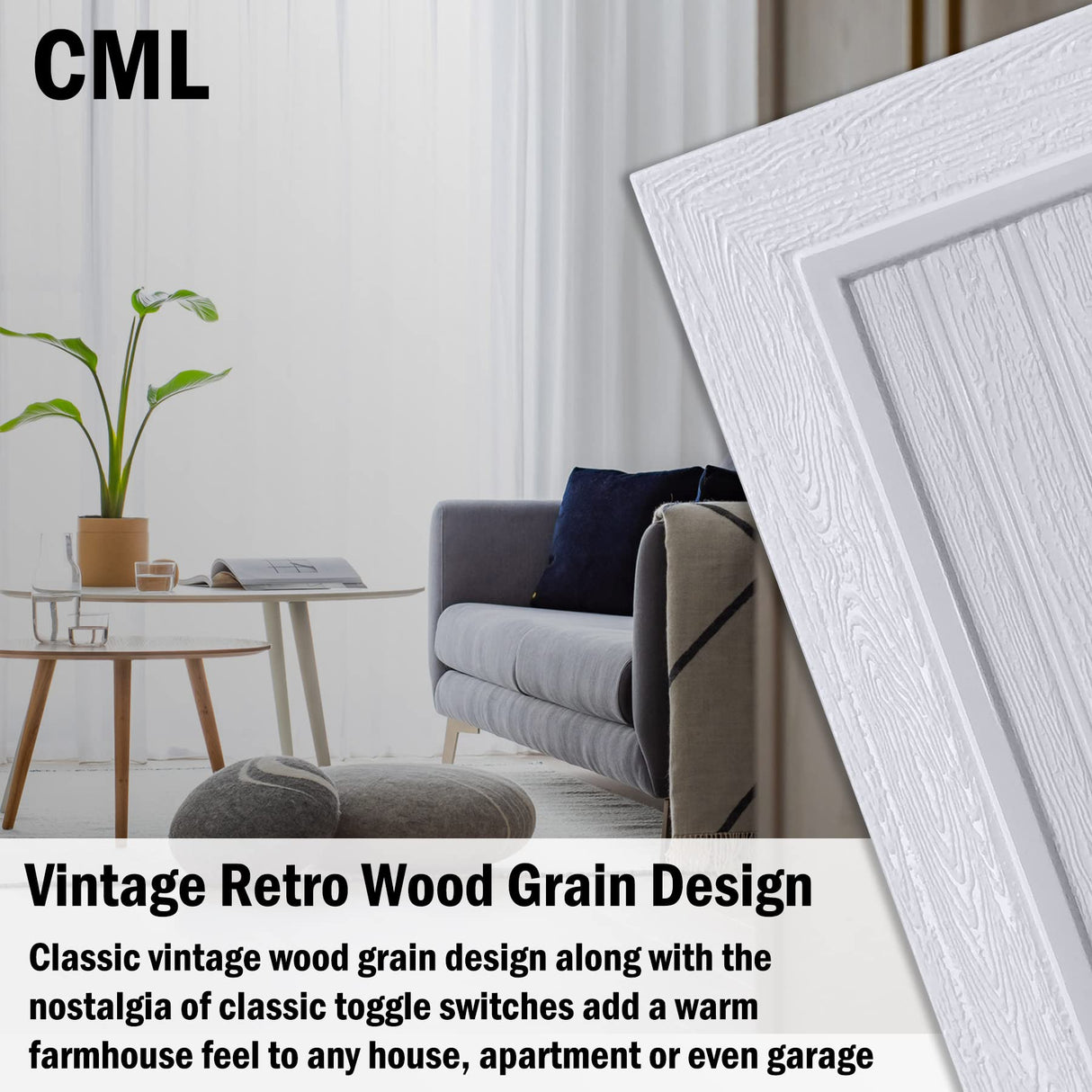 CML Classic Triple Toggle Switch Wall Plate, 3-Gang Outlet Cover, 2 Pack, Vintage Retro Wood Grain Design Beadboard Wallplate, Impact Resistant, Standard Size 6.87”X 4.87”, White CML Hardware