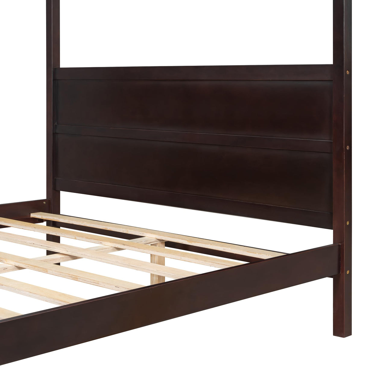 Merax Queen Size Canopy Bed with Headboard and Footboard, Solid Wood 4 Posters Platform Bed with Slat Support Leg, No Box Spring Needed, Espresso Merax