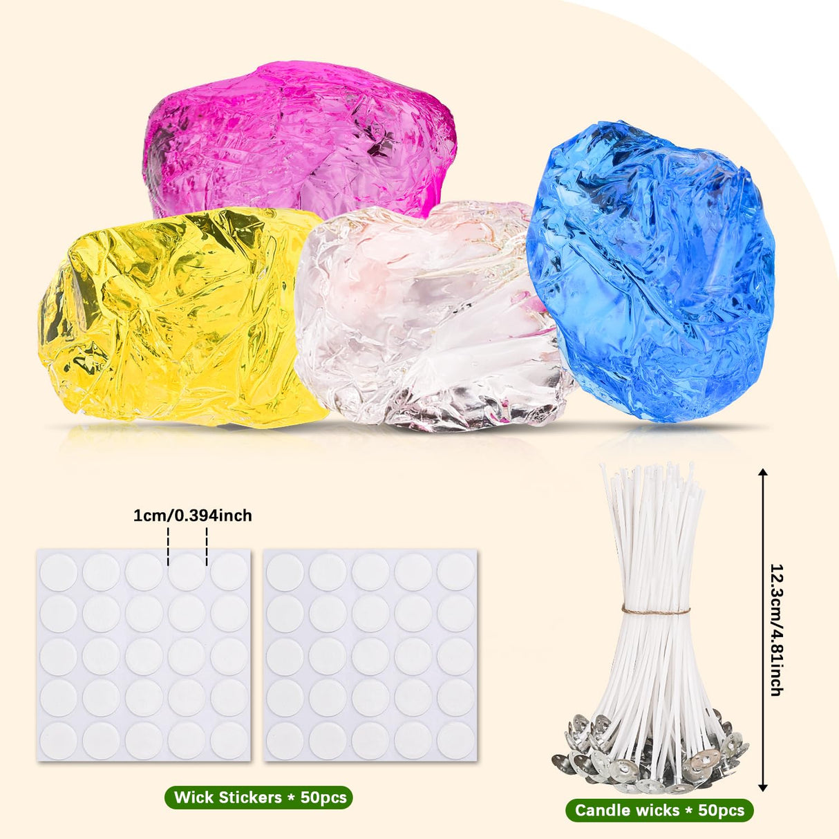 Blingfun Gel Wax for Candle Making with 4 pcs Jelly Wax,50pcs Candle Wicks & 50pcs Stickers Candle Wax for Candle Making,Handcraft Scented Candles Supplies Blingfun