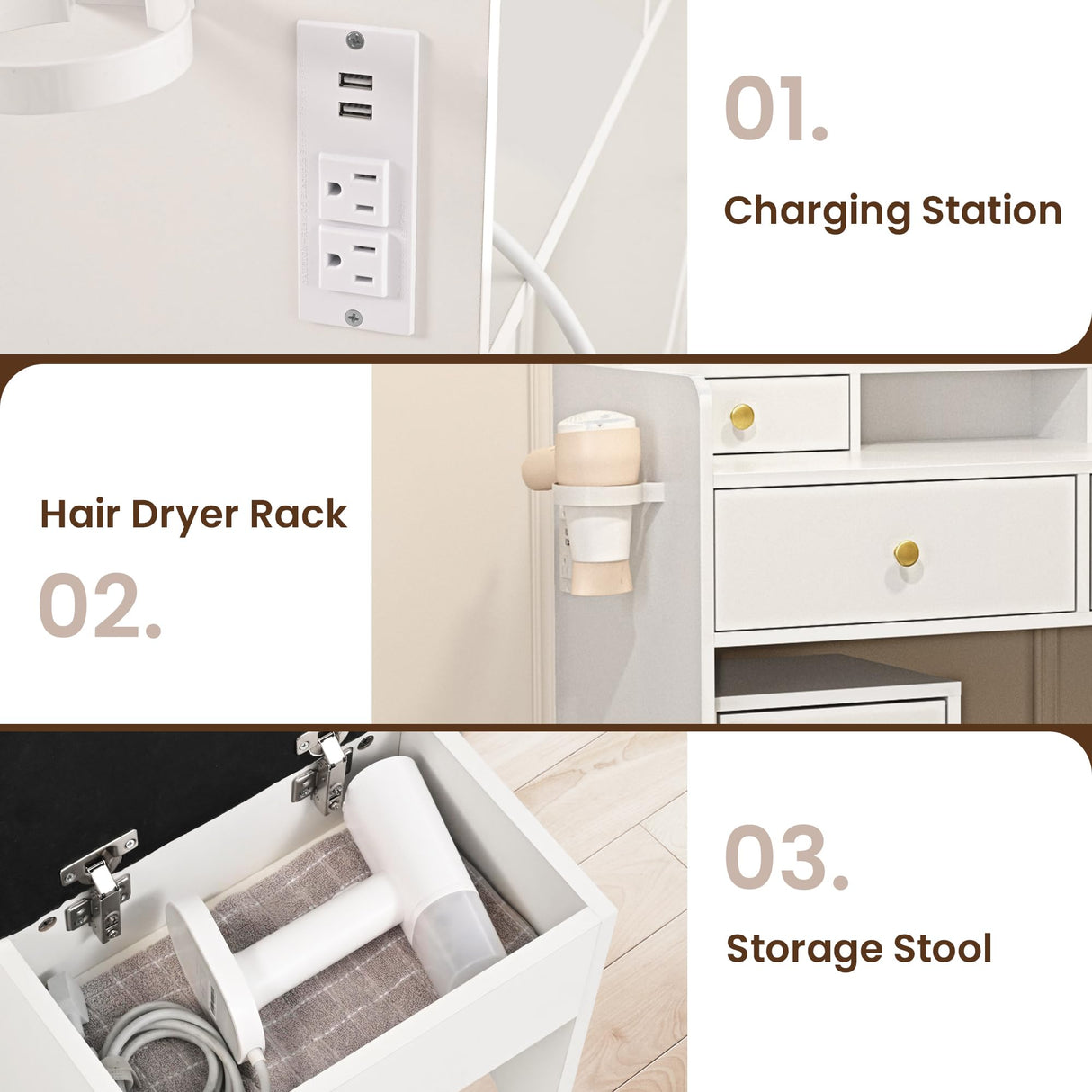 Pamapic Mobile File Cabinet Vanity Desk with Mirror and Lights, 8 Drawers Makeup Vanity Desk with Lights and Upgraded Silent Slides, 3 Lighting Modes Makeup Vanity with Charging Station, White Pamapic