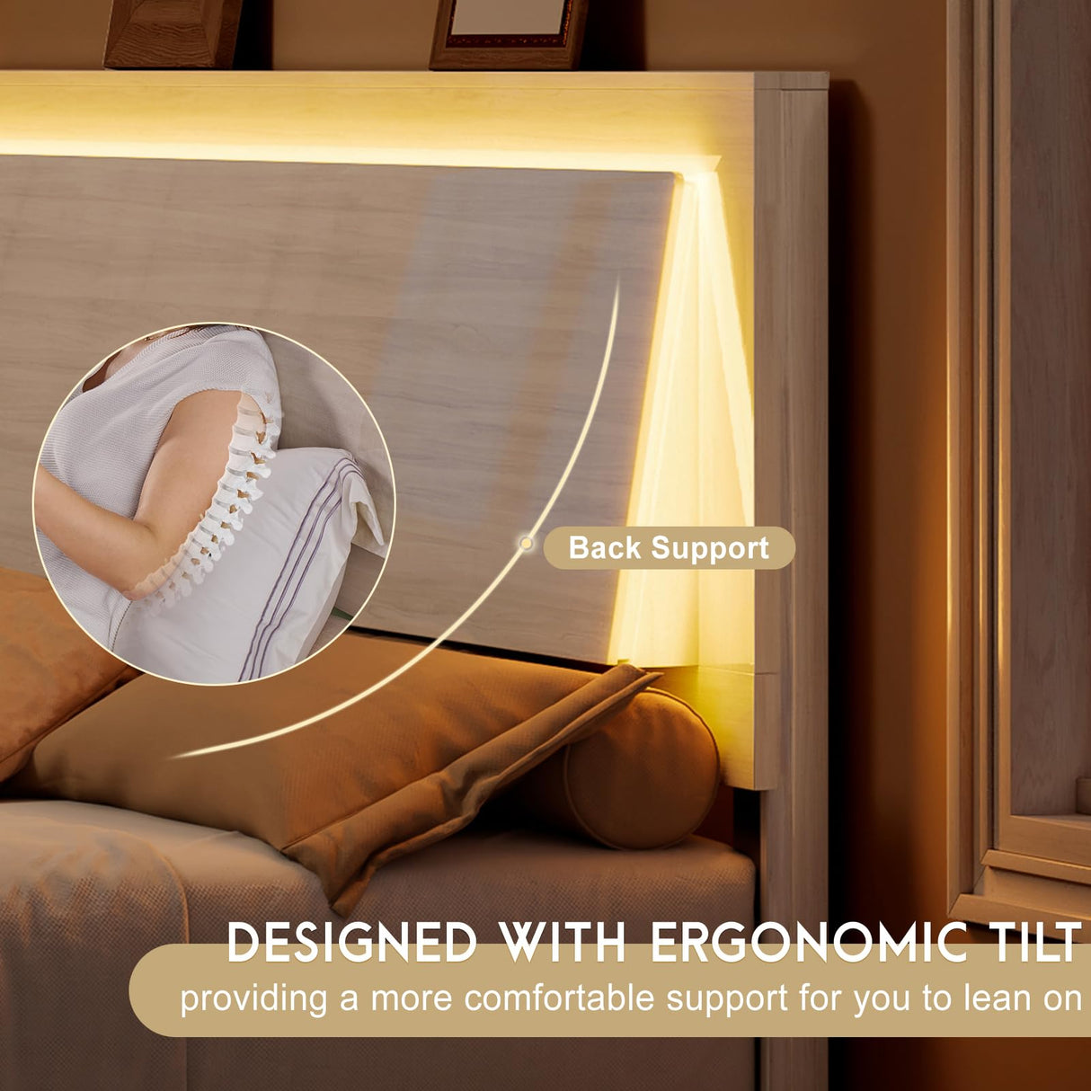 LUXOAK Modern High Gloss King Bed Frame with LED Floating Headboard and Easy Assembly LUXOAK