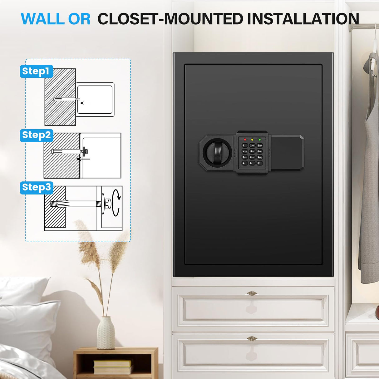 3.0 Cuft Large Fireproof Safes for Home, Digital Home Safe with Programmable Keyboard, Spare Keys and Removable Shelf, Anti-Theft Fire Safe Box for Money, Firearm, Medicines, Documents Bukumo