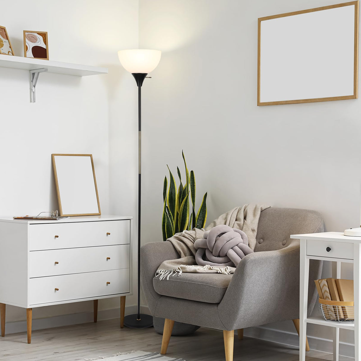 Floor Lamp, Dimmable Standing Lamp, 3 Levels Brightness Led Floor Lamp Rotary Switch Floor Lamps Modern Industrial Lamp with Shade, Tall Lamps for Living Room Bedroom Office Dining Room (Black) LALISU