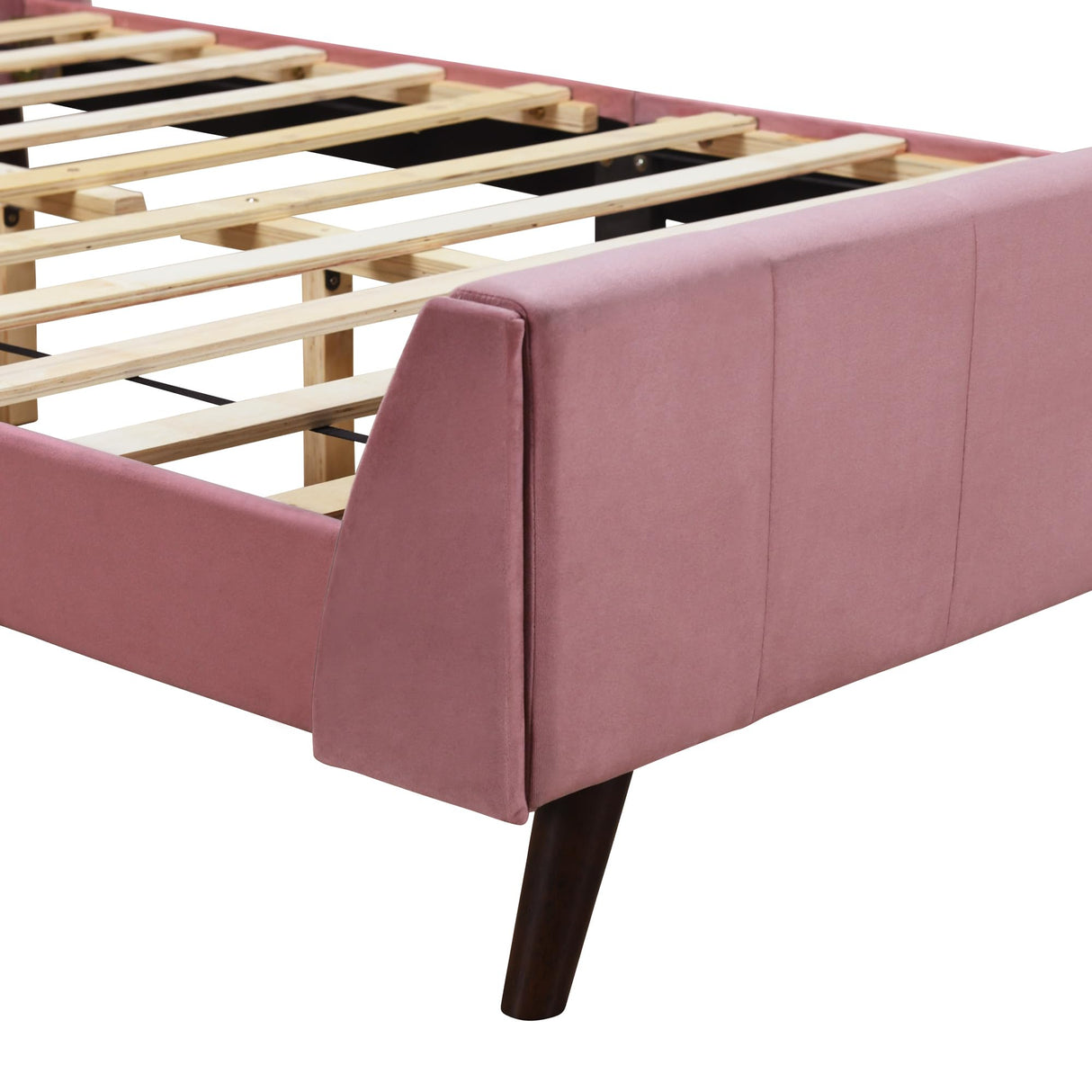 Favfurish Full Size Upholstered Platform Bed with Tufted Headboard and Footboard,Velvet Bedframe w/Mattress Foundation,Wood Slat Support,No Box Spring Needed, Bedroom/Guest Room, Pink Favfurish