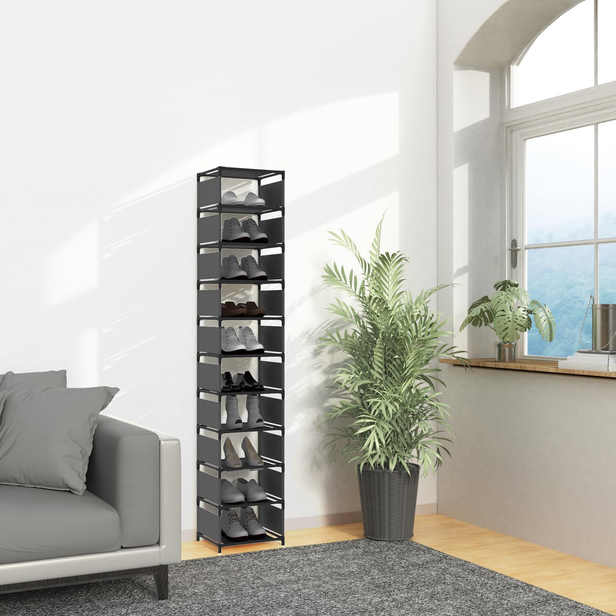 isightguard Vertical Narrow Tall Shoe Rack for Front Door Entrance,10 Tiers Sturdy Metal Shoe Rack Organizer for Closet Entryway, Storage Shelf, Space Saving Stackable Shoe Tower isightguard