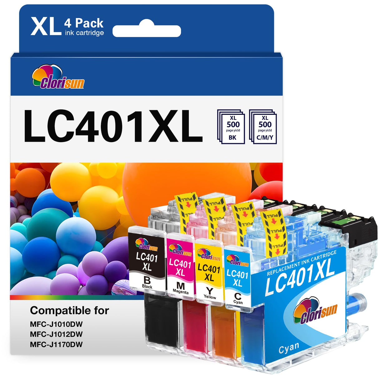 LC401 LC401XL Ink Cartridges Compatible for LC401XL Ink Cartridges for Brother Printer Replacement MFC-J1010DW MFC-J1170DW MFC-J1012DW(Black Cyan Magenta Yellow, 4PK) Clorisun