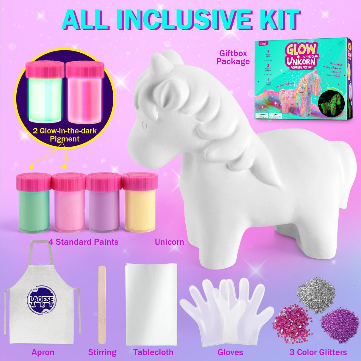 LAOESE Unicorns Paint Pouring Art Kit - DIY Craft for Kids Age 6-12, Arts and Crafts Kit for Girls & Boys, Toys Girls Boy Birthday Gift Ages 4 5 6 7 8 9 10 11 12+ LAOESE