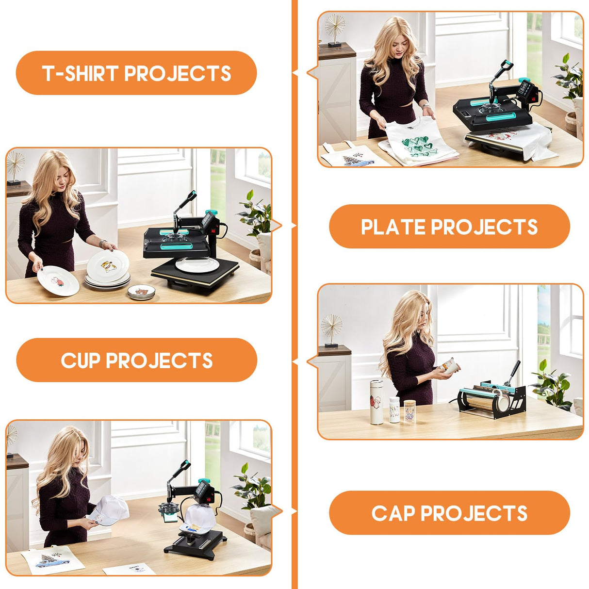 Specraft 5-in-1 Combo Heat Press, 15x15 360° Swing Away Heat Press Machine for T Shirts Mugs Hat Plate Cap, Digital Sublimation Machine, Green Black SPECRAFT