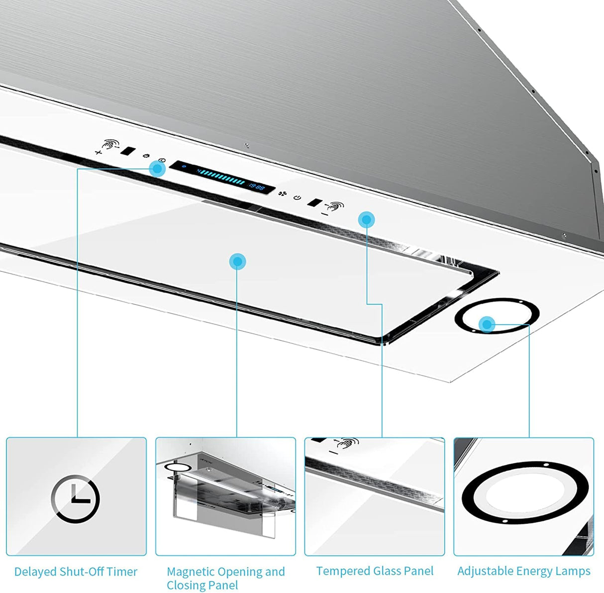 IKTCH New 36" Range Hood Insert, 900 CFM Ducted/Ductless Range Hood with 4 Speed Fan, White Stainless Steel & Tempered Glass Range Hood 36 inch with Gesture Sensing&Touch Control Making life Smarter IKTCH