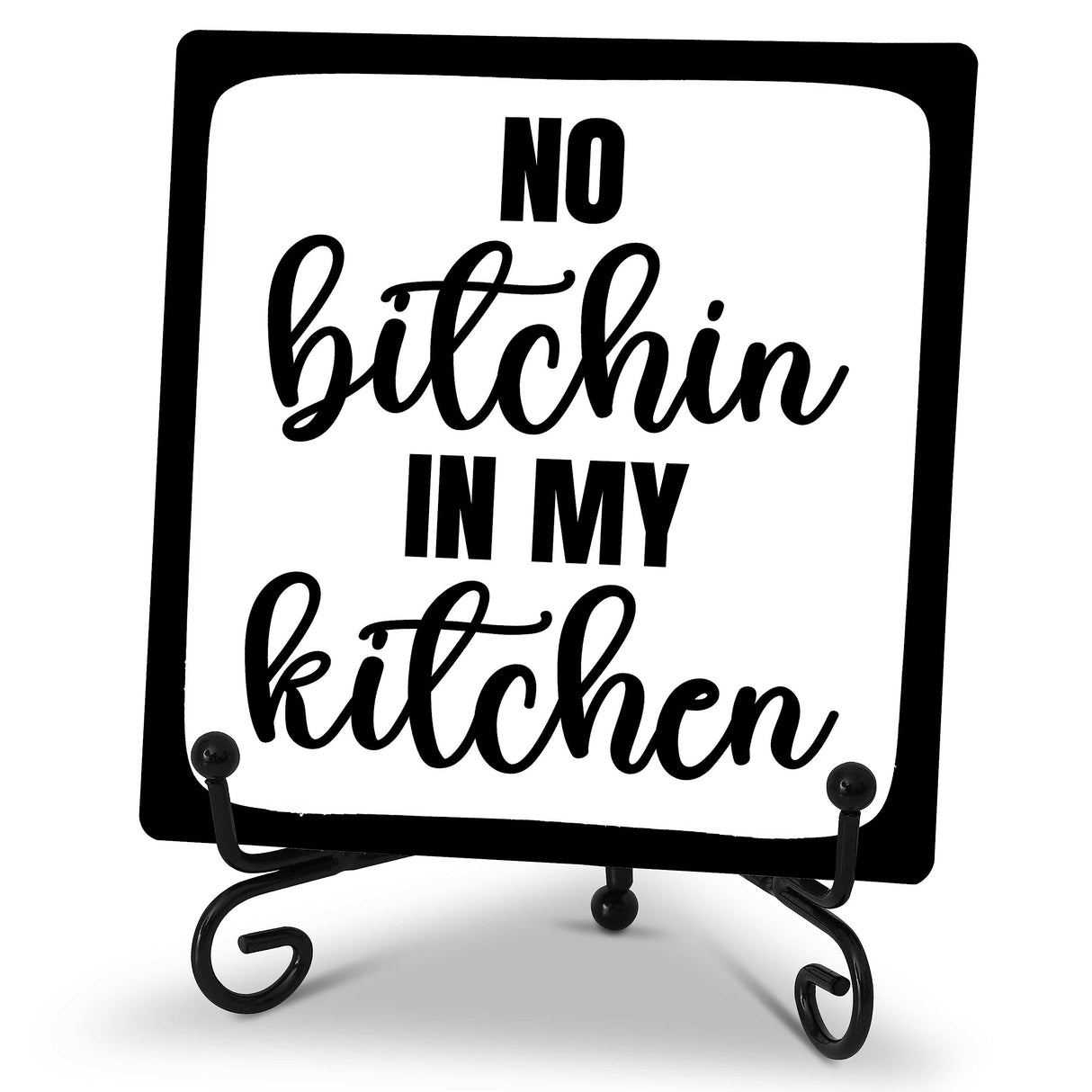 No Bitchin' in My Kitchen Rustic Farmhouse Decor Sign Black and White Kitchen Decor Decorative Wood Sign Home Kitchen Tabletop Decor - A26 ZIIUFRN