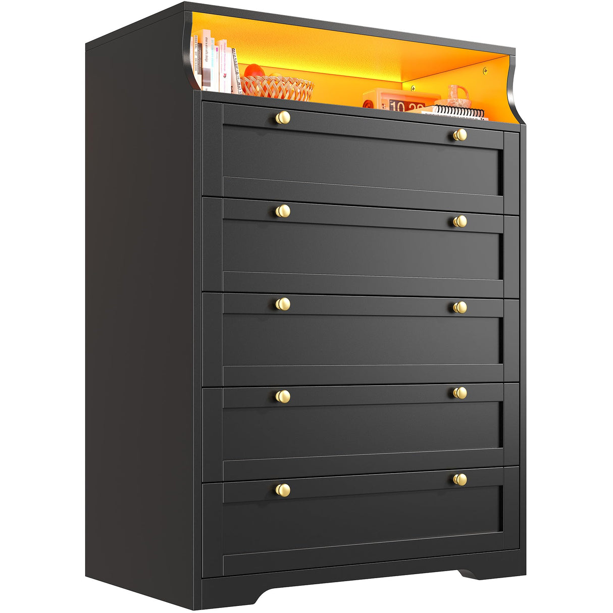 EnHomee Black Dresser with LED Light, Tall Dresser for Bedroom, 5 Drawers & 1 Shelves Space Saver for Bedroom, Hallway, 31.3" W x 48.5" H x 15.7" D EnHomee