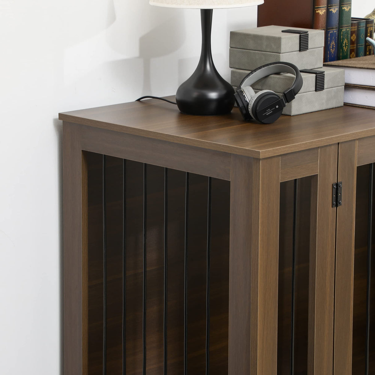 PawHut Furniture Style Dog Crate with Removable Divider, Dog Crate Side End Table Indoor with Double Doors, for Small to Large Dogs, 47" x 23.5" x 35", Walnut PawHut