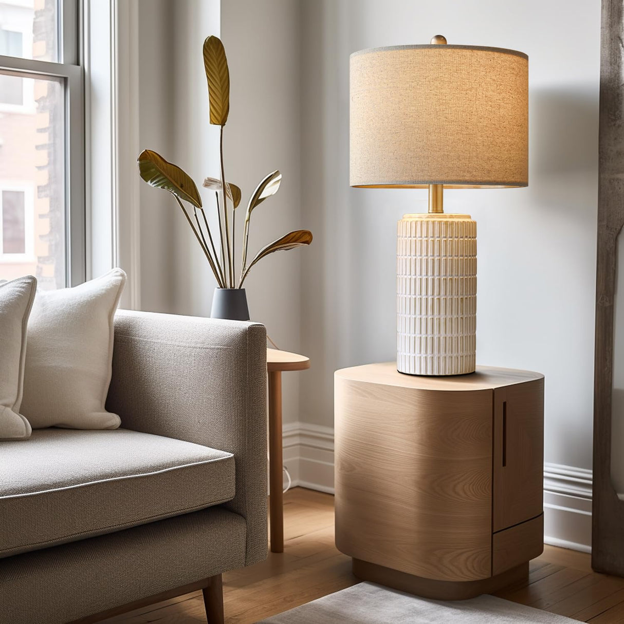 PoKat 23" Modern Ceramic Table Lamp Set of 2 for Living Room White Desk Lamps for Bedroom Farmhouse Bedside Nightstand Bedside Lamp End Table Lamps Beige PoKat