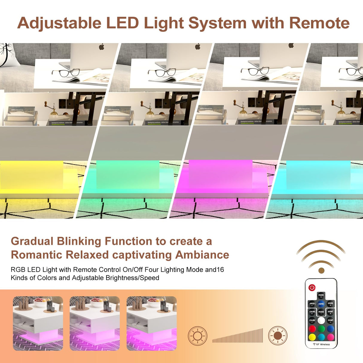 HedoAjim White 30.7" Lift Top Coffee Table with Storage, Square Led Coffee Table with Large Hidden Storage, Wood Living Room Table Led Center Table for Dining Reception Room HedoAjim