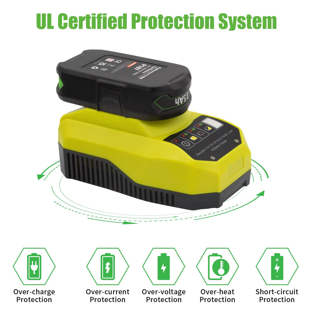 2Pack 3.5Ah P107 Battery and Charger Set for Ryobi 18V Battery, Compatible with Ryobi 18V ONE + P108 P107 P104 P105 P102 P103 Tools Charger with 260051002 P117 P118 POWTREE