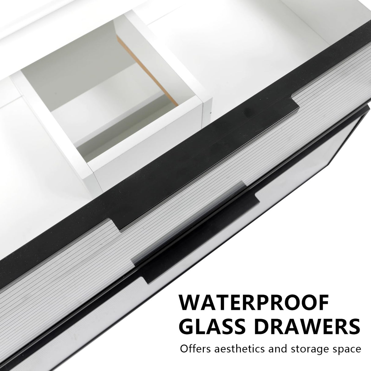 YOURLITE 30” Floating Bathroom Vanity with Sink Combo, Modern Wall Mounted Cabient with 2 Glass Doors Drawers Storage, Undermount Bathroom Ceramic Sink & Soft Closing Doors & Black Faucet YOURLITE