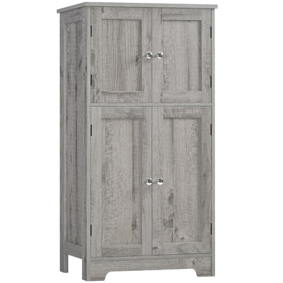 TEENFON Bathroom Floor Storage Cabinet, Freestanding Bathroom Storage Unit with 2 Adjustable Shelves & 4 Doors, 11.8 x 23.6 x 42.7 Inches, Grey