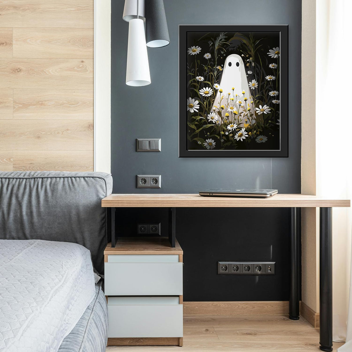 NPCSWXQ Paint by Numbers Kit for Adults Beginners, Ghost Floral Painting Crafts Number Art Paint Kits for Home Wall Bedroom Study or Office Decor Gift 16x20Inch NPCSWXQ