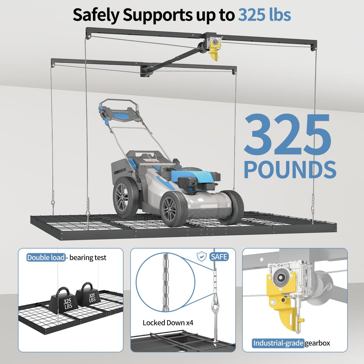 Overhead Garage Storage Rack – 4x8 FT Garage Ceiling Storage Racks with Safety Lock, Heavy-Duty Ceiling Mounted Lift System and Storage Organizer, Ideal for Maximizing Overhead Space, 325 lbs Capacity FERO