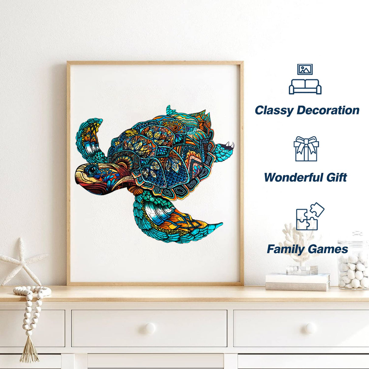 Jigfoxy Wooden Puzzles for Adults, Sea Turtle Wooden Jigsaw Puzzles for Adults Kids, Unique Animal Shape Wood Cut Puzzles, Christmas Thanksgiving Gifts for Friend Turtle Lover (L-14.9*12.6in-301pcs) Jigfoxy