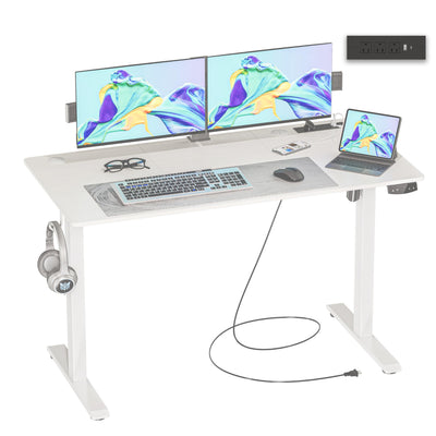 JOISCOPE 48 x 24 inch Adjustable Electric Standing Desk (3AC, USB, Type-C) with 2 Memory Heights, LED Screen & 25 mm/s Lift Speed, Gaming Study Drafting Sit Stand Desk for Home Office Bedroom, White