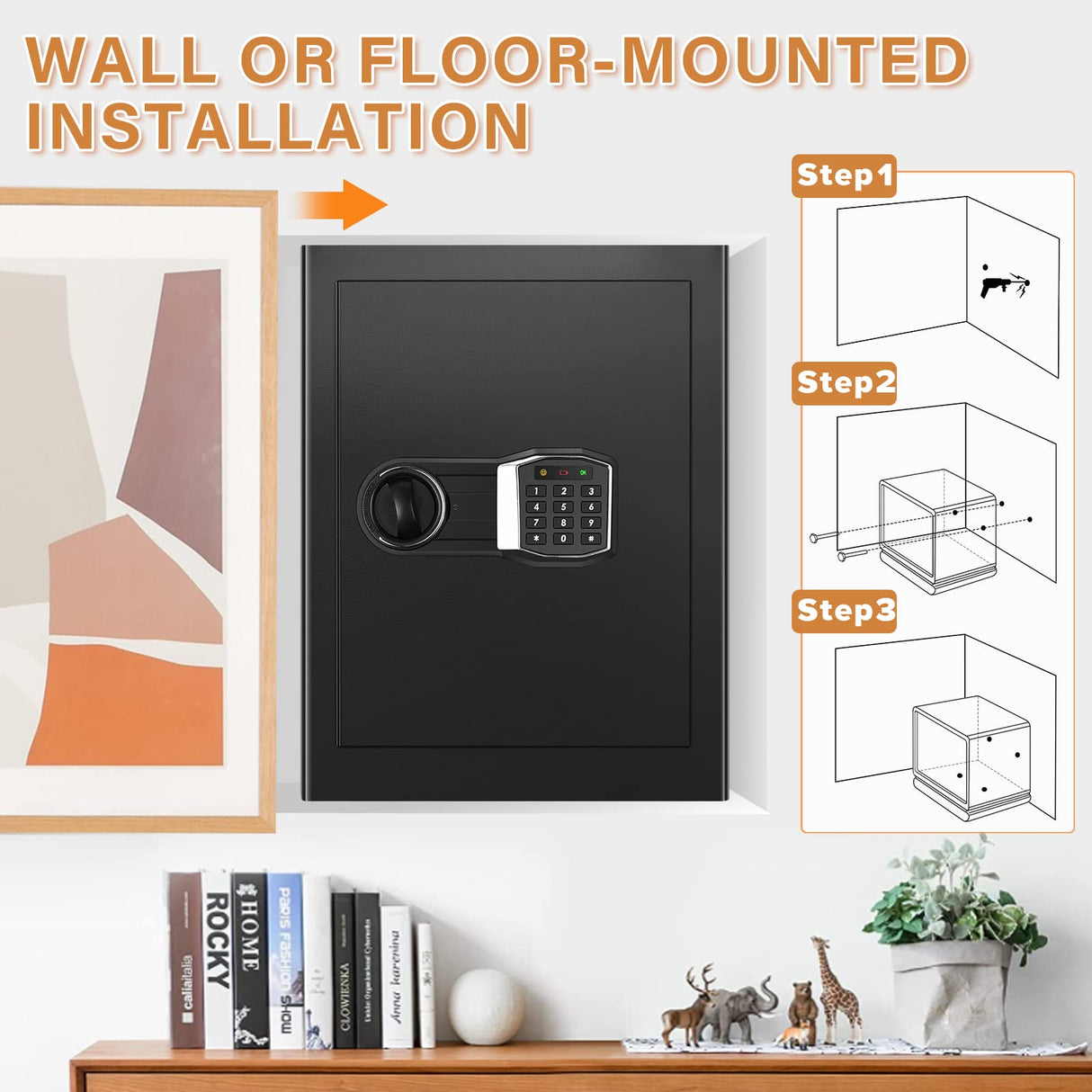 3.3 Cub Home Safe Fireproof Waterproof, Large Fire proof Safe Box with Fireproof Bag, Digital Keypad Key and Removable Shelf, Personal Security Safes for Home Money Jewellery Documents Valuables Pockrif