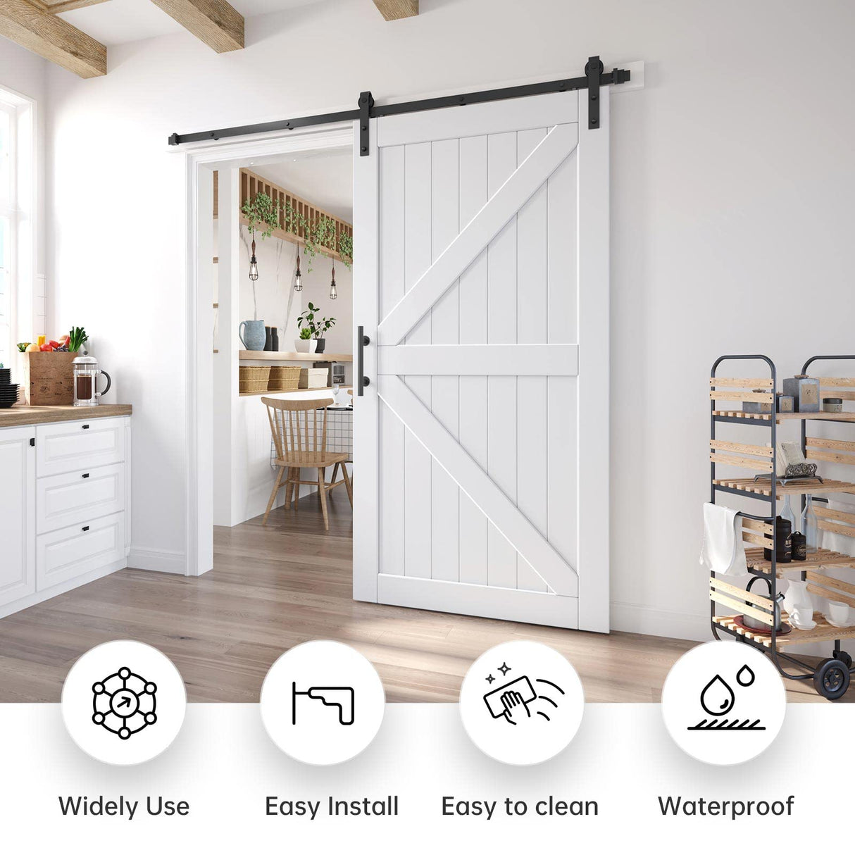 EaseLife 42in x 84in Sliding Barn Door with 7FT Barn Door Hardware Track Kit Included,Solid LVL Wood Slab Covered with Water-Proof & EaseLife
