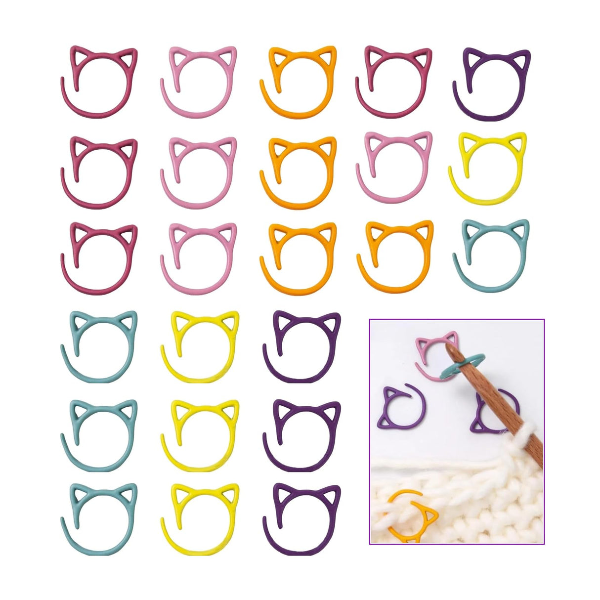 Cat Stitch Markers for Crocheting,Crochet Stitch Markers Cat Metal Stitch Markers Multicolor Knitting Stitch Markers Crochet Markers Ring Hilsayum
