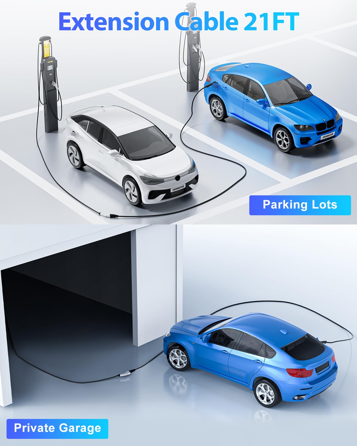 EVDANCE EV Charger Extension Cable, J1772 Extension Cable 40A 21FT Charging Cord for Electric Vehicle 110V-240V Compatible for All SAE J1772 Chargers (40A - 21FT) EVDANCE