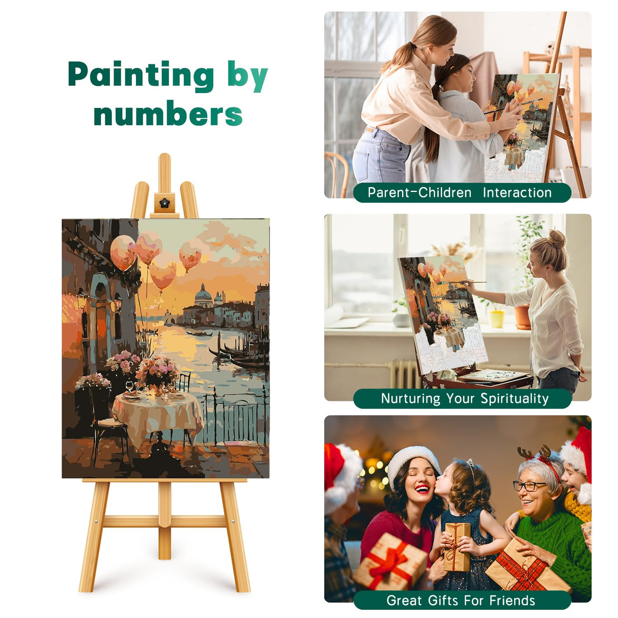 2 Pack Paint by Numbers Kit for Adults Beginner, Sunset Venice Adult Paint by Number Kits on Canvas, DIY Landscape Acrylic Number Painting for Adults for Home Wall Decor Gift 16x20 Inch Possoco