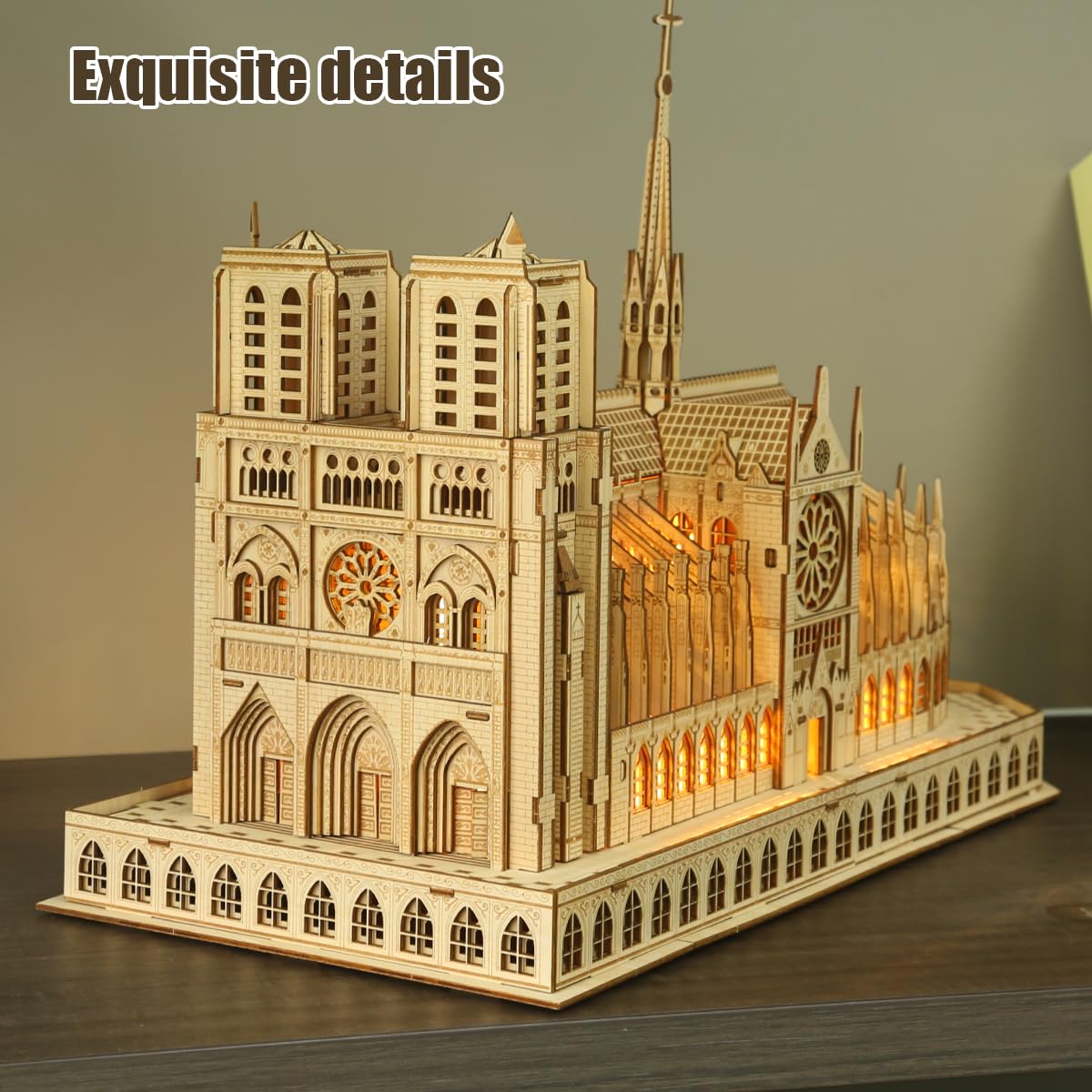 Leopmase 3D Wooden Puzzles for Adults,Notre Dame de Paris Church Model Kit for Adults to Build,Led Light DIY Games Gift on Birthday Christmas,Building Puzzle 266 Pcs Leopmase