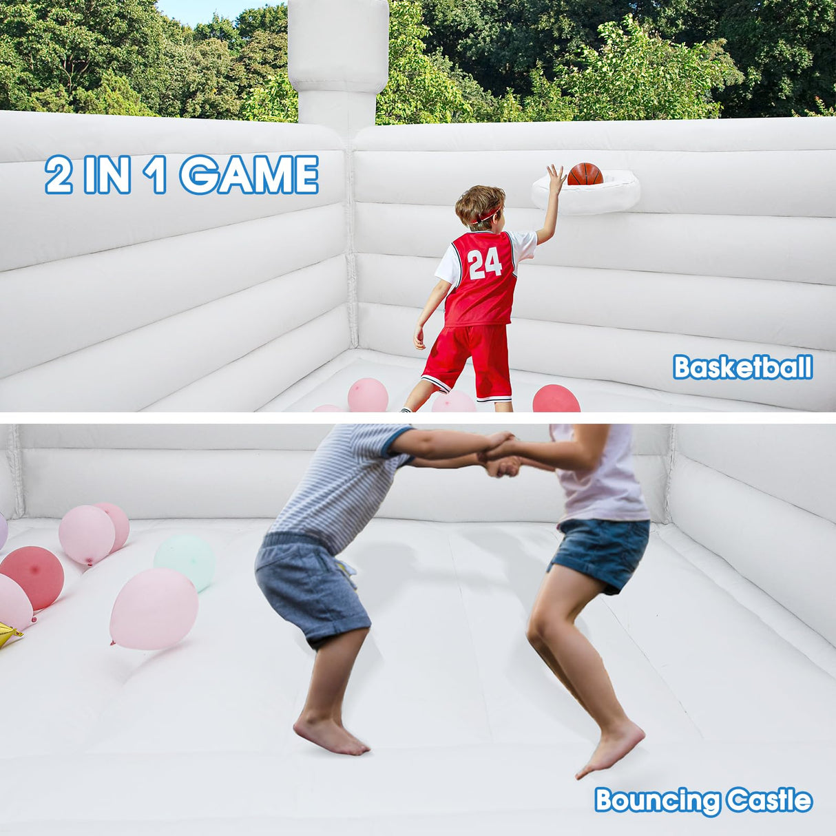 13FT *11FT*10FT White Bounce House Indoor & Outdoor, 2IN1 PVC Large Jumper Inflatable Bouncy House Castle with Blower Easy to Set up for Wedding, Birthday Party Gift with 2 Balls & Balloon Jinrrenyi
