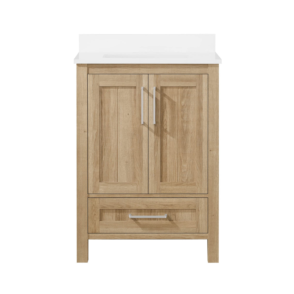 OVE Decors Kansas 24" Single Sink Bathroom Vanity Set with Countertop, Fully-Assembled | Ceramic Sink and Backsplash Included | 02 Doors, 01 Drawer, 24 inches, White Oak OVE Decors