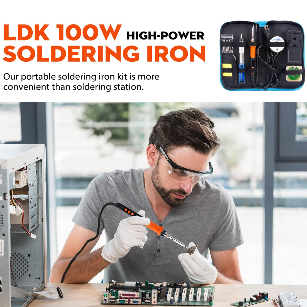 LDK Soldering Iron Kit, 100W Digital Soldering Iron Cautin for Electronics, Soldering Iron Pen Soldering Gun Jewelry Welding Kit with 5pcs Tips, Stand, Solder, Solder Paste, Solder Sucker, Tweezers LDK